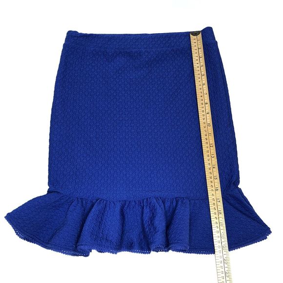 Anthropologie Postage Stamp Trumpet Skirt Medium Blue Textured Ruffle Stretch - Picture 4 of 8